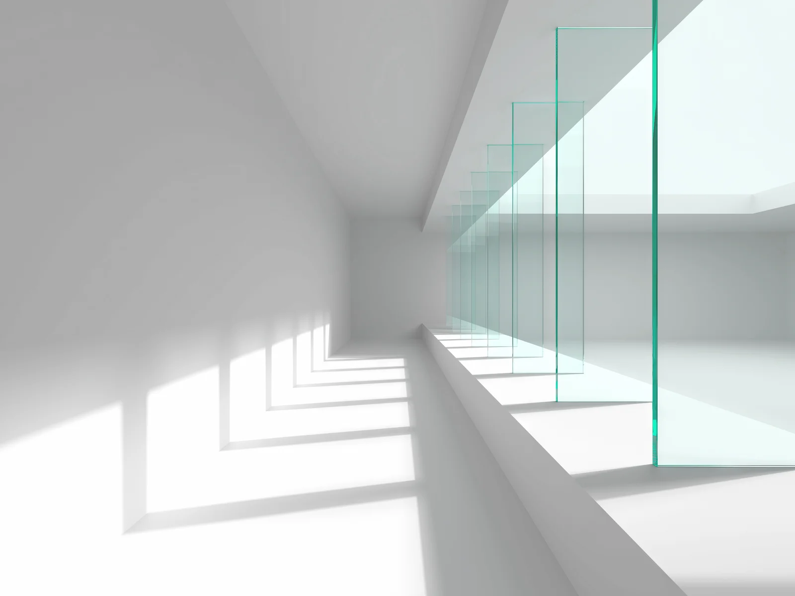 Abstract architectural layers with a beam of light passing through successive boundaries, representing data moving through AI systems.